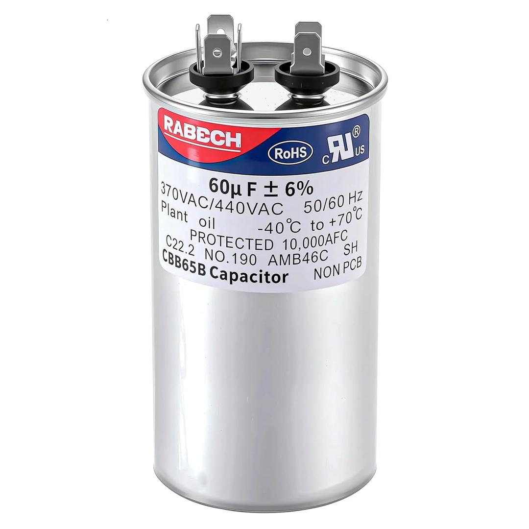 60uF 60MFD CBB65B Run Start Round Capacitor 60 uF MFD 370V or 450V CBB65 A/C Air Conditioner Capacitors 370VAC 440VAC 450VAC 6% 50/60Hz for AC