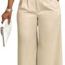 WDIRARA Women's 2 Piece Outfits Button Down Sleeveless Blazer Vest Wide Leg Pants Set (Large, Apricot)