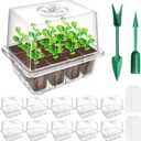 YAUNGEL Seed Starting Trays, 10 Pack 120 Cells Thicken Seed Starter Tray Kit with Humidity Dome/Heightened Lids Durable Growing Trays for Greenhouse & Gardens, Transparent