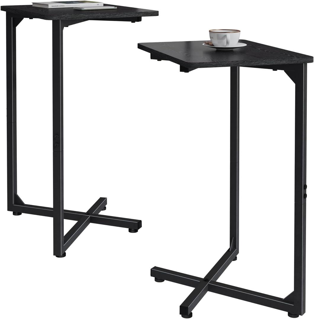 NEFROM C-Shaped End Tables, Sofa TV Trays Set of 2, Small Couch Side Table for Living Room, Bedroom, Bedside ET-X-BKW2