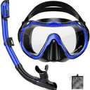 PIYAZI Snorkeling Gear for Adults, Adult Snorkel Set with Panoramic Anti-Leak and Anti-Fog Tempered Glass Snorkel Mask, Dry Top Snorkel, Snorkle Mask Set Adult with Mesh Bag Ear Plug for Snorkeling