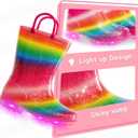 EUXTERPA Girls Glitter Light Up Waterproof Rain Boots Toddler Kids Rainbow Boots with Easy On Handles (3 Big Kid)