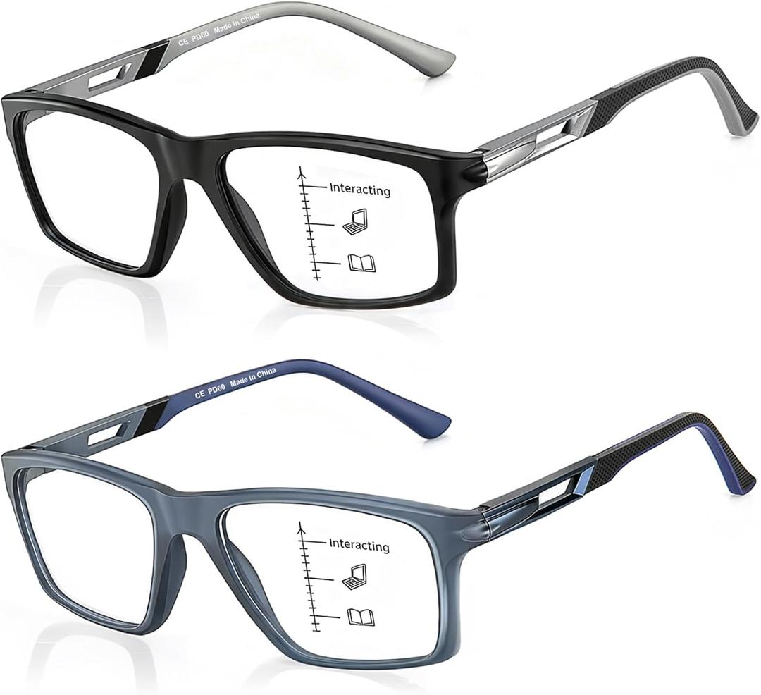 CARA Progressive Multifocus Reading Glasses for Men No-Line Blue Light Blocking Computer Readers With Aluminum Temples, 1.75x
