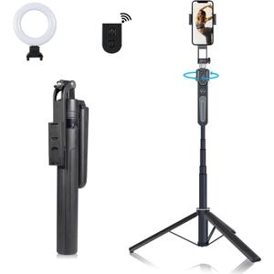 Extendable Auto Face Tracking Tripod Phone Stand, 360 Rotation Phone Stand with Light Tripod with Wireless Remote Cell Phone Smart Cameraman Shooting for Video, Vlog, Live Stream
