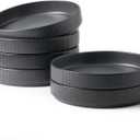 famiware Star 8.25" Pasta Bowls, Large Dinner Bowls Set of 6, Salad Bowl Plates, Shallow Bowls for Eating, Matte Dark Charcoal (Full Glaze)