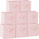 Criusia Storage Cubes - 11 Inch Heavy Duty Fabric Storage Bins for Shelves Closet, Cube Organizer - 8 Pack Collapsible Cube Storage Bins Baskets for Organizing Clothes Blankets Toys (Pink)