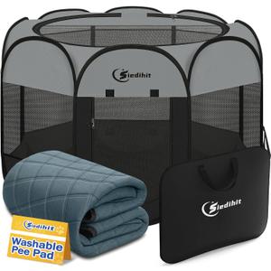 Siedihit Dog Playpen with Washable Pee Pad, Dogs Tent Crate Cage