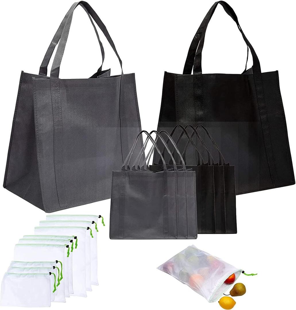 Okuna Outpost Non-Woven Tote Grocery Bags and Mesh Produce Shopping Bags (5 Sizes, 15 Pieces)