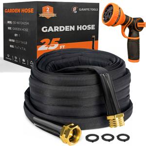 Giraffe Tools Garden Hose 25FT Lightweight Lay Flat Water Hose Kink Free Flexible Hose with 9 Spray Function NozzleBlack