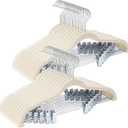 36-Pack Beige Velvet Hangers with Clips Adjustable,Adult Hangers,Heavy-Duty,Felt,Non-Slip,Space Saving,Slim Outfit Hanger for Pants, Skirts, Suits,Coats, Dresses ect., 16.5x9 Inch