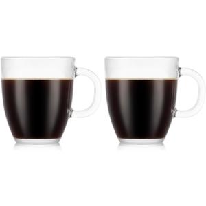 Bodum 12oz Bistro Coffee Mug Single-Wall Tempered Glass, 2 Pack, Clear