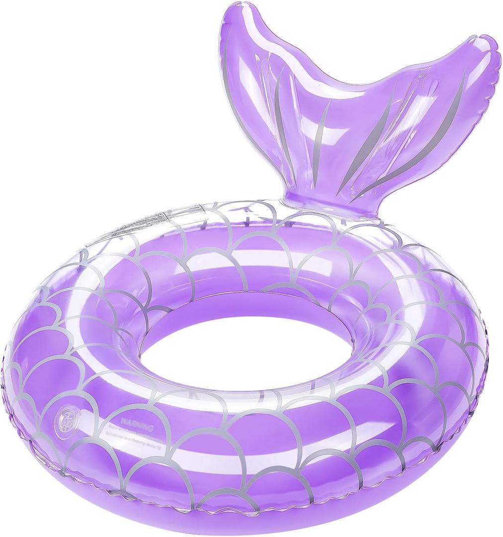 HeySplash Pool Floats Kids, Inflatable Swimming Ring Swim Tube Floaties, Summer Water Fun Beach Party Swimming Pool Toys for Kids Children Water Activities (C-Mermaid-Purple)