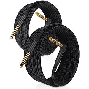 6.35mm TRS Instrument Cable 10FT 2-Pack,Right Angle 90 Degree 1/4 Inch Male Jack Stereo Audio Cord,6.35 Balanced Line Lead for Electric Guitar,Bass,Keyboard,Mixer,Amplifier/AMP,Speaker,Equalizer