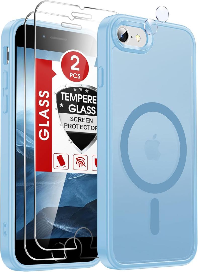 LeYi for iPhone SE Case Blue 2022 (3rd Generation)/2020 (2nd) iPhone-8/7 Cases[ Screen Protector X2+ Camera Cover X2] i Phone SE3 SE2 Gen for MagSafe Magnetic Military Grade Protective, Light Blue
