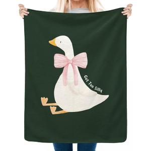 Coquette Pink Bow Goose Kids Blanket, Dark Green Goose Nursery Throw Blanket Gifts for Girls Nursery Toddler Kids Room Bedroom Couch Bed Decor, 30x40 Inch