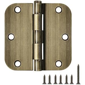 18 Pack Door Hinges Antique Brass 3.5 Inch Interior 3 1/2" Round 5/8" Radius Heavy Duty Metal Hardware Kit 3 ½" 5/8" Radius Flat Hinge for Bifold Doors Decor Master Bedroom Storage Room, Silver
