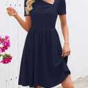 MEROKEETY Women's Summer Asymmetrical V Neck Sundress 2026 Short Sleeve Casual Ruched A Line Beach Vacation Mini Dresses (L)