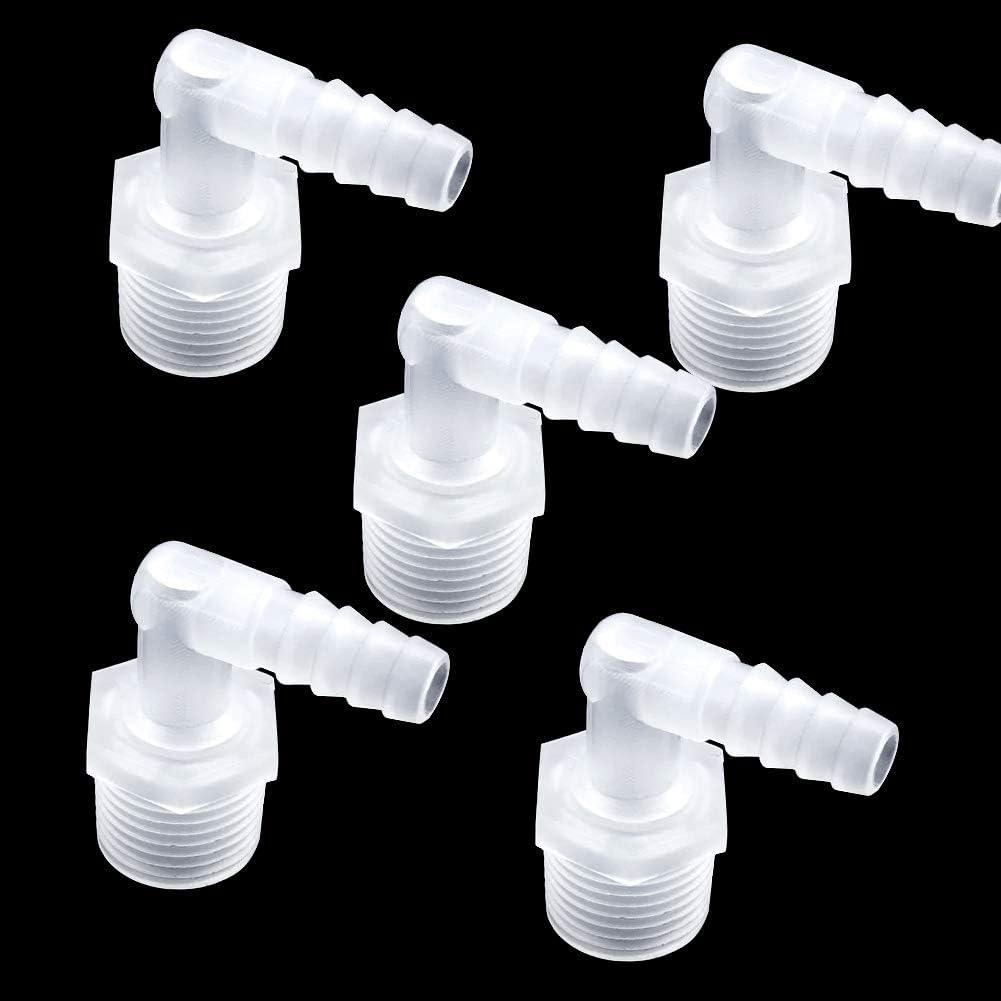 Hose Barb Fitting Elbow, 1/2" Hose Barb x 1/2 Male NPT Barbed Adapter for Fuel Gas Liquid Air (Pack of 5)