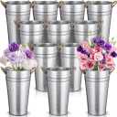 Bokon 12 Pcs 12 Inch Flower Buckets Bulk Wedding Bar Supplies Galvanized Large Farmhouse Metal Vase for Cut Flower with Handle Planter Sparkler Tin Holder French Centerpiece Florist Rustic Pail