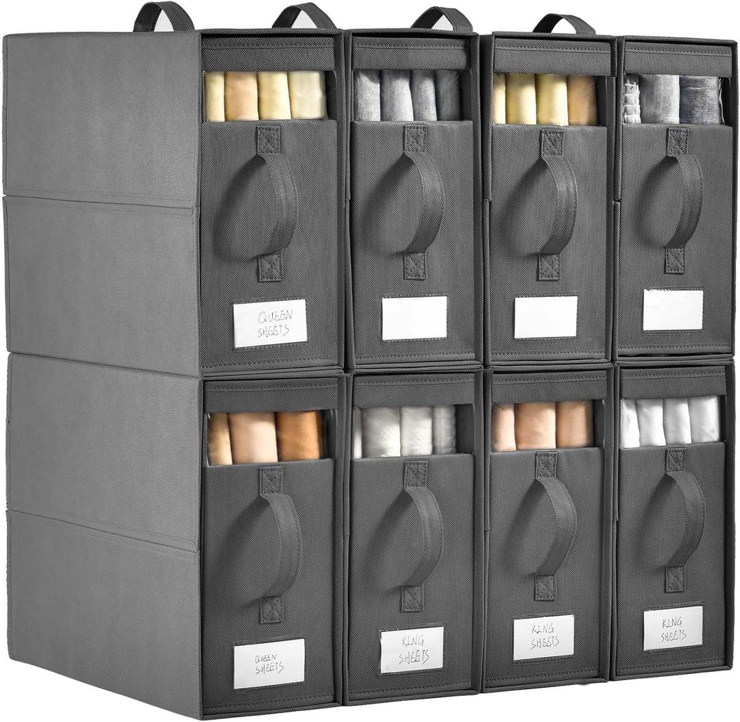 Large Bed Sheet Organizers and Storage,8 Pack Linen Closet Organizers and Storage, Foldable Bedding Storage for Bedsheets (Grey)