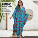 MAKABO Women's Bamboo Viscose Kaftan V Neck Muumuu Summer Maxi Caftan Dress (Blue)