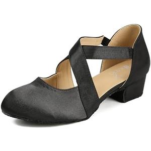 HXYOO Ballroom Dance Shoes Salsa Latin Dancing Shoes Women for Social Beginner Closed Toe 1 1/2 inches Heels, 11
