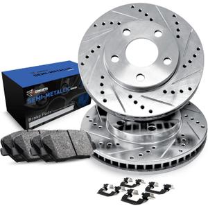 R1 Concepts Front Brakes and Rotors Kit |Front Brake Pads| Brake Rotors and Pads| Semi Metallic Brake Pads and Rotors |Hardware Kit - 1EC.31099.43