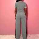 Ulovmi Women's 2 Piece Lounge Sets Crew Neck Short Sleeve Tops Wide Leg Pants Casual Matching Outfit Tracksuit with Pockets (Gray, L)