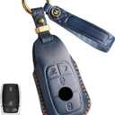 2 x Key Fob Cover for Mercedes Benz, Premium Leather Car Key Case Shell Protector with Key Chain for 2017-2023 E-Class 2018-2021 S-Class 2019-2023 A-Class C-Class G-Class (BLUE, Size-A)
