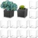 12 Pcs Clear Acrylic Flower Vase, 4 X 4 Inch Square Centerpiece Vases for Home Office Wedding Floral Decor, Modern Cube Containers for Plants Succulents Centerpieces