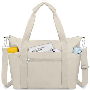 Small Travel Gym Duffel Bag for Women, Waterproof Nylon Weekender Overnight Bag Personal Item Carry on Bags for Airplanes Hospital Sports Fitness Dance Mommy Tote (Beige)