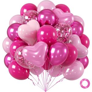 60pcs Pink Balloons 12inch, Metallic Hot Pink Confetti Balloon for Valentines Day Wedding Bridal Shower Birthday Party Decorations