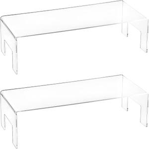 Frcctre 2 Pack Acrylic Display Risers, 5mm Thick Clear Display Risers Stand Acrylic Showcase Fixtures Shelf for Dessert Cupcake Figures Toys Cosmetics Perfume- 12"x5"x3.3"