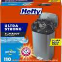 Hefty Ultra Strong Trash Bags, Black Tall Kitchen Trash Bags 13 Gallon Size, Break Resistant Drawstring Enclosure, Continuous Odor Control, Blackout, Clean Burst Scent, 110 Bags