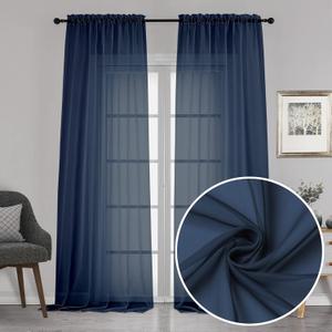 Chyhomenyc Extra Long Sheer Window Curtain Panels 120 Inch 2 PCS, Rod Pocket Durable Soft Touching Backdrop Drapes Window Treatment for Living Room/Farmhouse/Hotel, 42W x 120L inches, Navy Blue, 10 FT