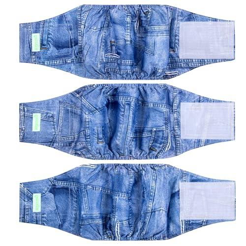 Wegreeco Jeans Washable Dog Diaper Male (Pack of 3) - Washable Male Dog Belly Wrap (Small)