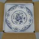Dinner Plates, Ceramic Plates Set of 6, Kitchen Plates Microwave Safe, White Plate Dessert Blue Floral Plate Porcelain (Blue Rose, 10.5 inch)