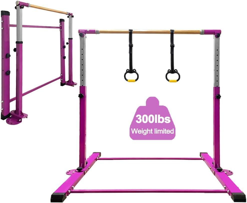 Gymnastic Kip Bar,Kids Girls Junior Ages 3-15,3' to 5' Adjustable Height,Home Gym Equipment,Home Training,1-4 Levels,260lbs Weight Capacity (PURPLE)