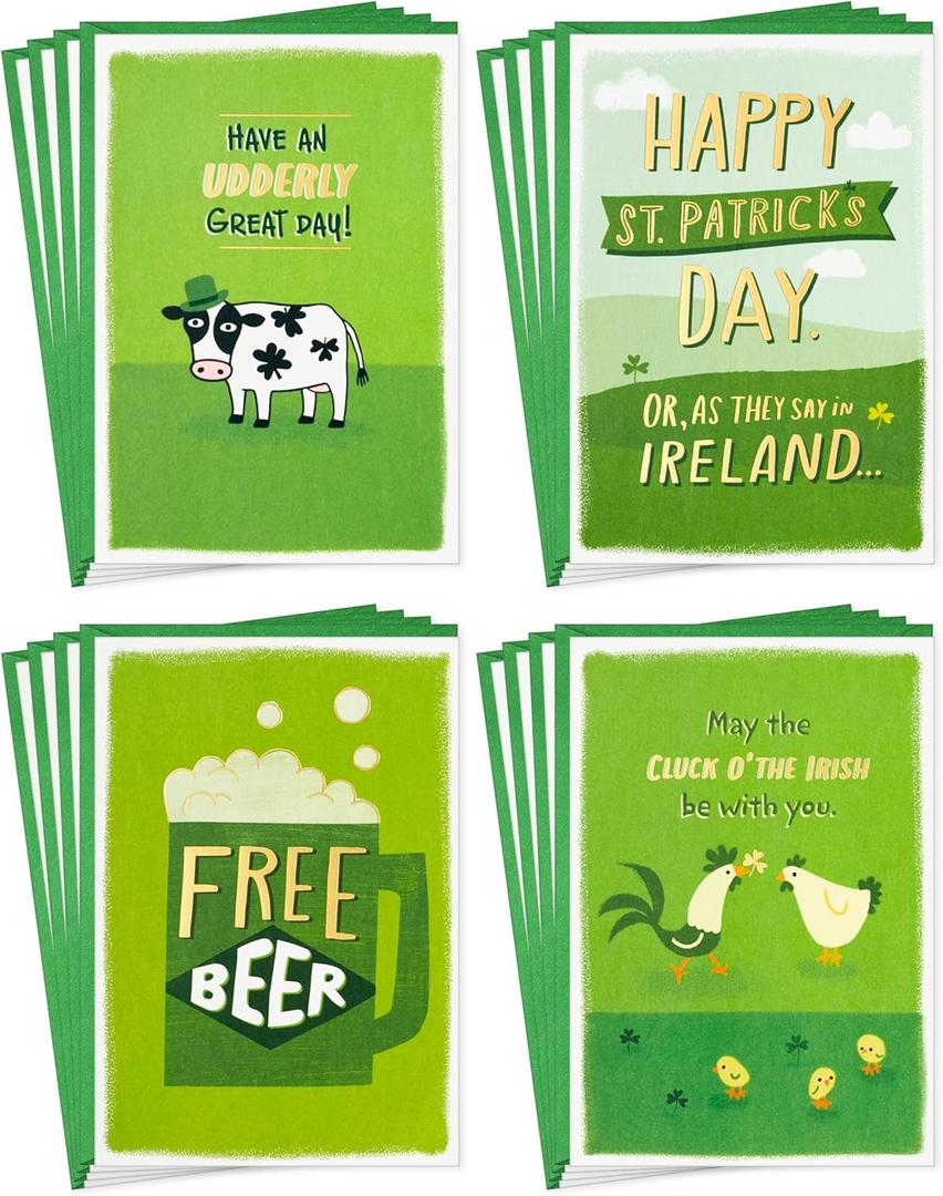 Hallmark Funny St. Patrick's Day Card Assortment (16 Cards with Envelopes) for Friends and Family