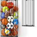 Adjustable Height Ball Storage, Large Wall-Mounted Basketball Holder Rack, Gym Garage Outdoor Ball Rack with Elastic Rope, Sports Equipment Organizer