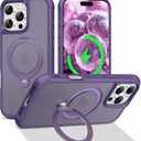 PIXIU 360Spin Magnetic Stand for iPhone 16 Pro Case with Invisible Kickstand Rotatable,[Fit for Magsafe] Slim Cute Matte Translucent Military Grade Shockproof Phone Cover 6.3 inch-Purple