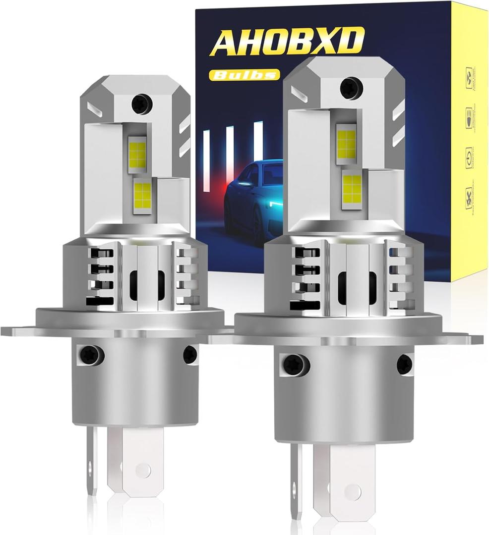 H4 Light Bulbs Super Bright Upgraded 900% 55000LM Brightness 6500K White H4/9003 Light Bulbs 1:1 Halogen Size Cooling Fan Plug and Play Fog Light Direct Fit Pack of 2