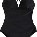 Milumia Women's One Piece Criss Cross V Neck Backless Swimwear Swimsuits (Medium, Black)