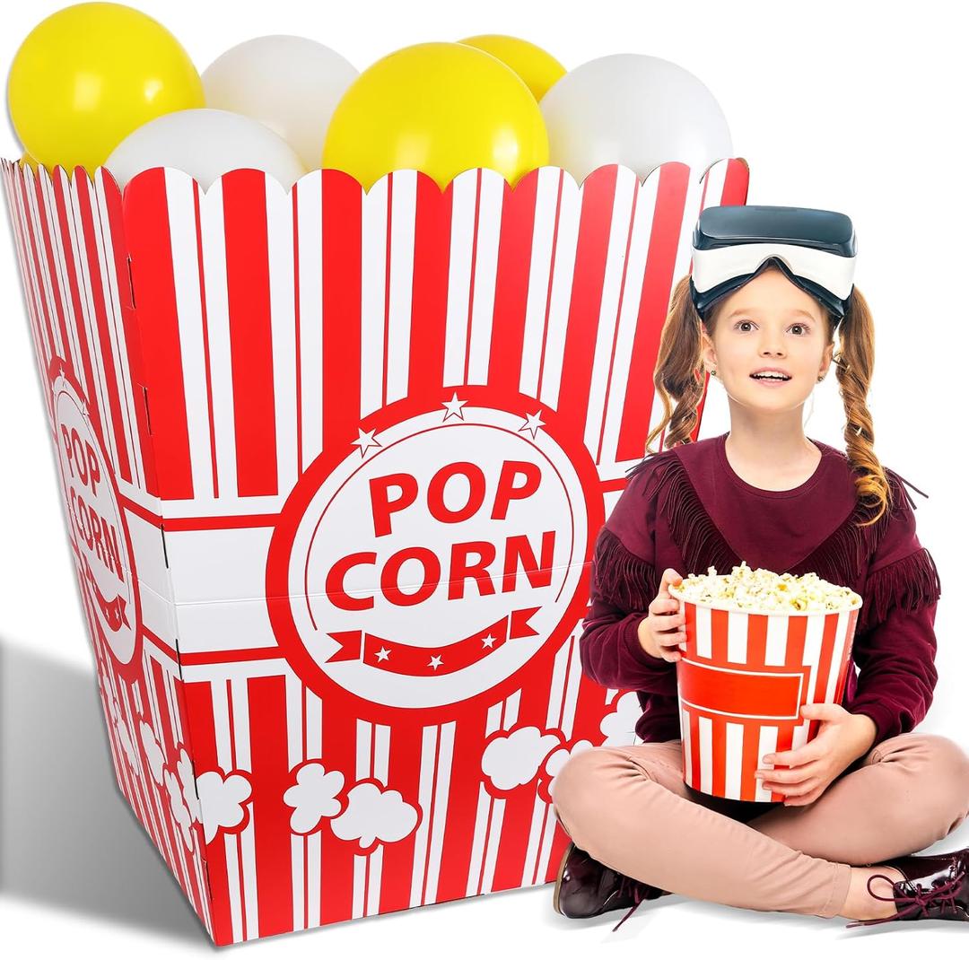 1 Pack Giant Popcorn Box Prop with 100 PCS Balloons (Red)