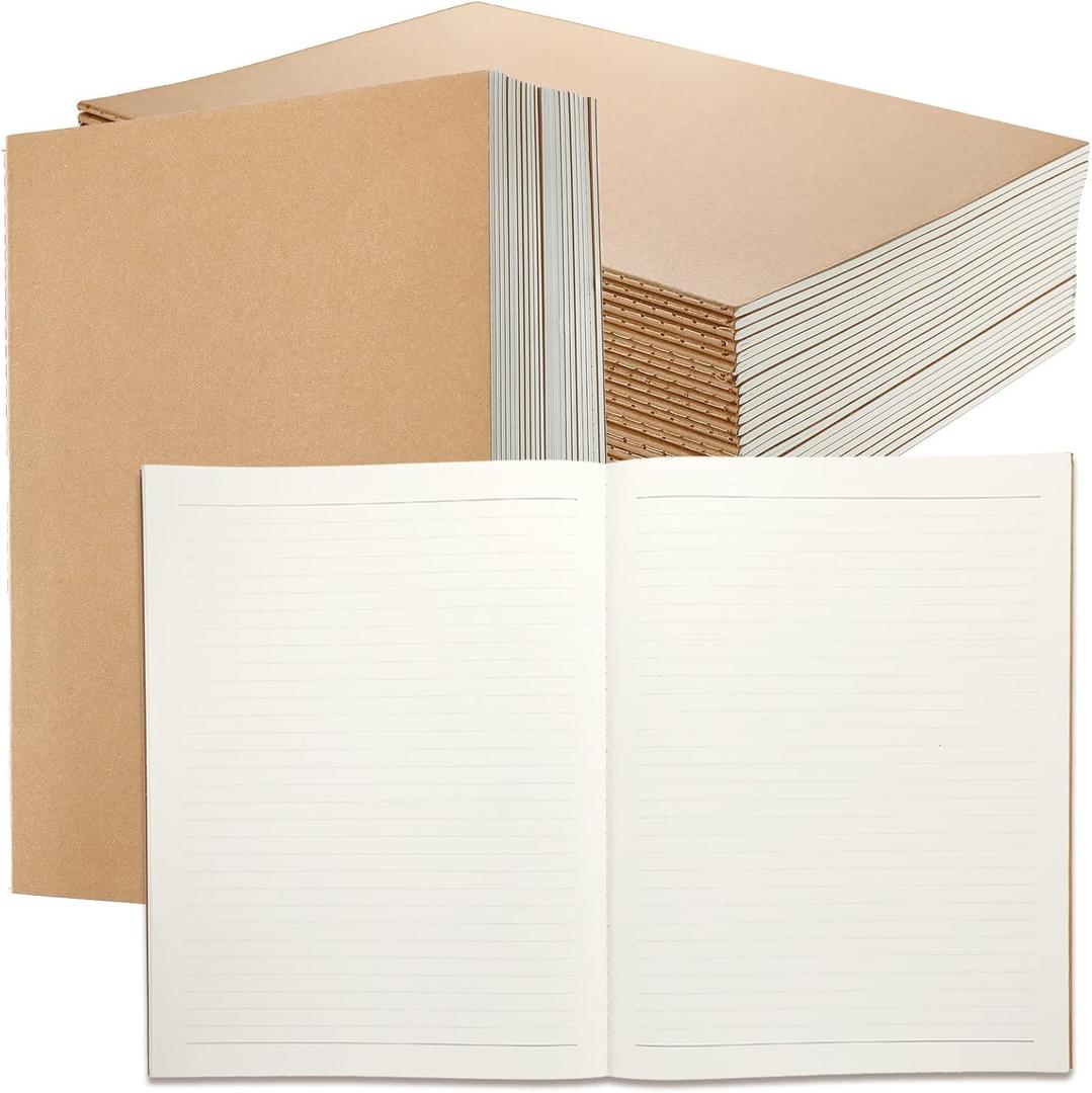 Lincia 24 Pack Large Kraft Notebooks Bulk, 8.5 x 11 Inch College Ruled A4 Subject Diary Journals Notebooks for Office Notes Writing Supplies, 60 Pages