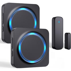 Door Chime, Door Chimes When Door Opens, Door Sensor Door Open Alarm with 600 FT Range, 32 Chimes 5 Adjustable Volume, Door Ringer Alert for Business/Home/Kids When Entering (2Receivers+1Sensor) (Black)