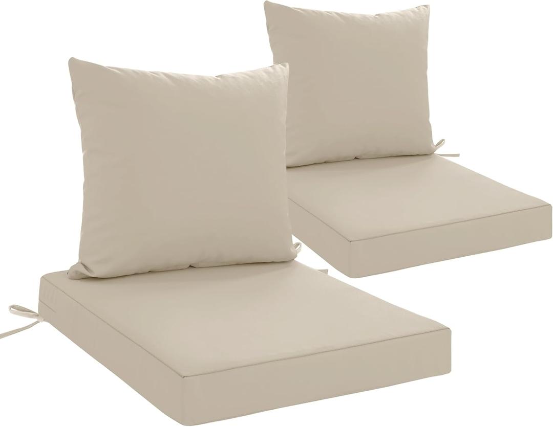 24x24 Inch Outdoor Cushions for Patio Furniture Set of 2, Waterproof Outdoor Chair Cushions w/Fade-Resistant, Removable & Machine-Washable Covers, Deep Seat Sofa/Couch Pad Replacement, Cream