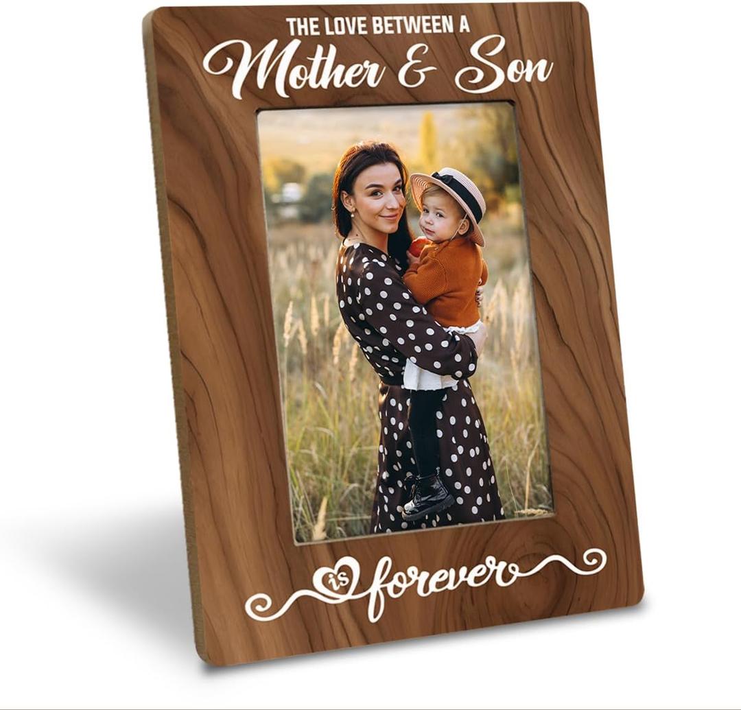 Mother & Son Love Forever Photo Frame - Farmhouse Wooden Picture Frame Gift for Mother's Day, Holds 4 x 6 Inch Photo, Family Decor