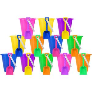 12 Sets 5.5" Sand Buckets and Shovels for Kids Bulk (12 Pack) Small Beach Bucket for Summer Outdoor Sand Toys, Party Favors, Basket Stuffers, End of Year Student Gifts from Teacher