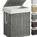 SONGMICS Laundry Hamper with Lid, 23.8 Gal (90 L) Synthetic Rattan,Foldable